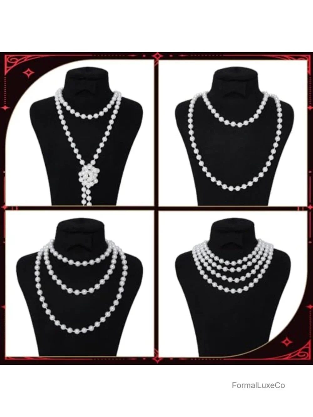 Gatsby Costume Accessory Set Flapper Headband Pearl Necklace Bracelet Gloves